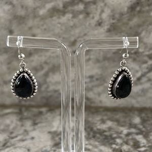 Signed Ruth Ann Begay silver 925 & Onyx navajo dangle earrings dangle teardrop